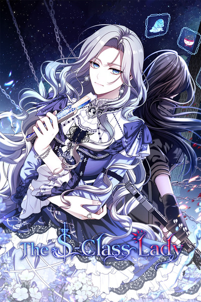 Cover art of a system manhwa with a villainess protagonist. The cover art depicts a silver-haired woman in a dress with her back to a black-haired woman.